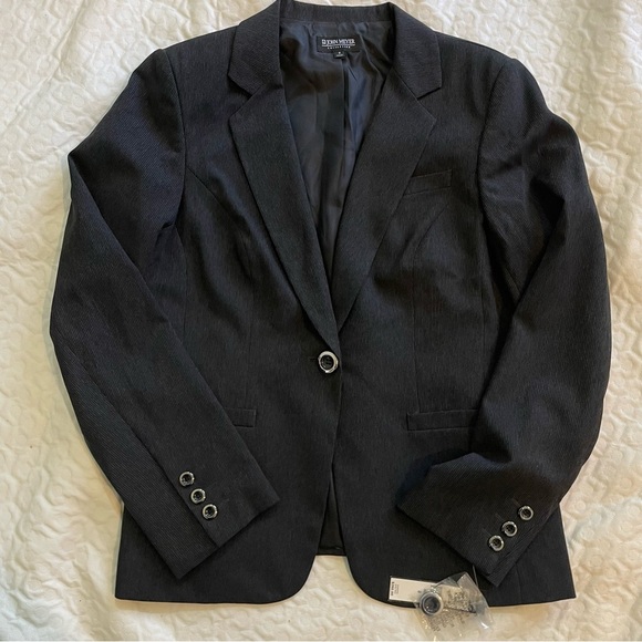 NWT John Meyer Collection Black Women's Blazer Size 8 One Button Black Striped - Picture 1 of 11